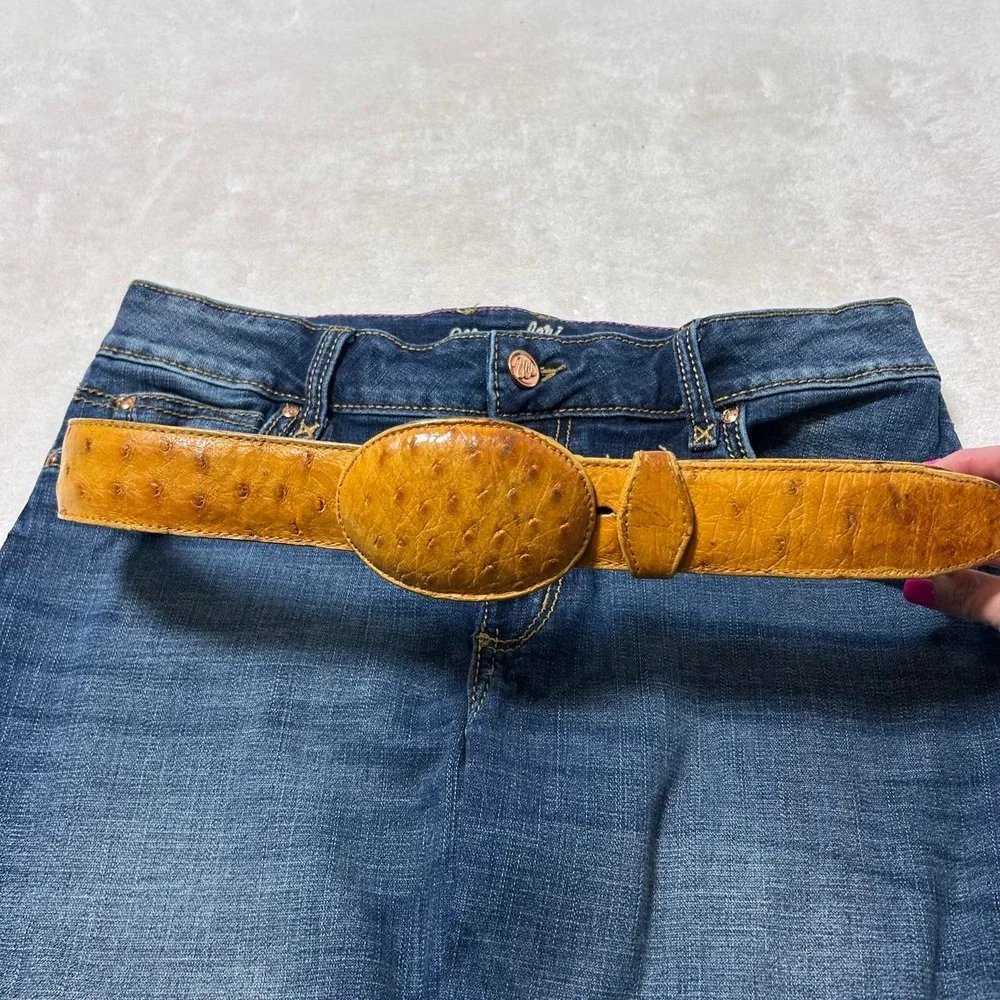 Western Cowboy Leather Belt Real Ostrich Skin Mango Rodeo Buckle Cinto